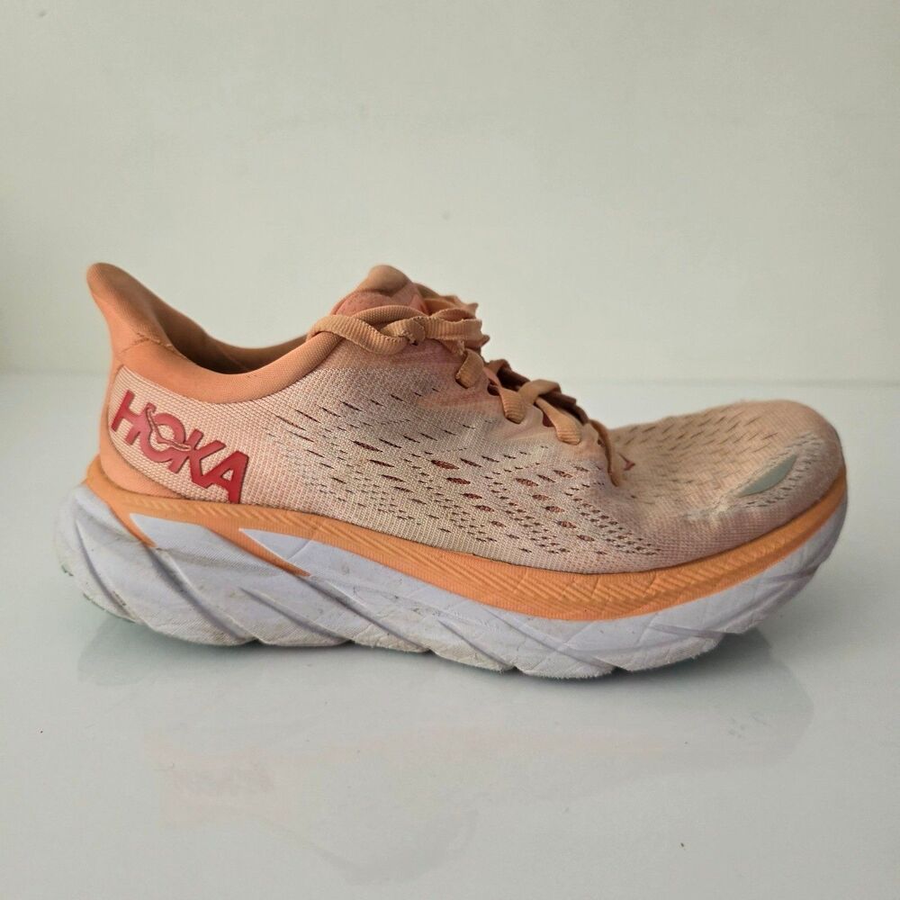 Hoka One One Womens Clifton 8 Cantaloupe Silver Peony Running Shoes 1119394 CSPY